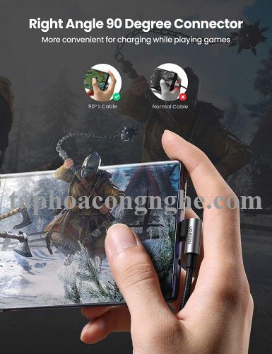 Ugreen 20855 0.5M 2 đầu bẻ góc 90 độ cáp usb type C ra A mạ Nickel đầu bọc nhôm chống nhiễu US176 30020855